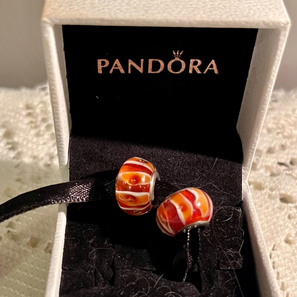 Pandora orange glass charm set of 2 - Picture 1 of 2
